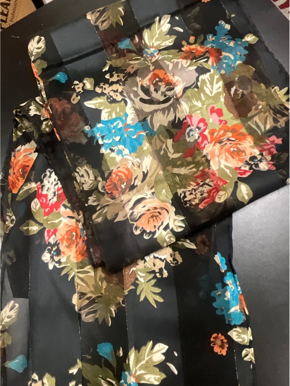 Cejan Black Multi Color Floral Metallic Stripe Scarf - Picture 3 of 5